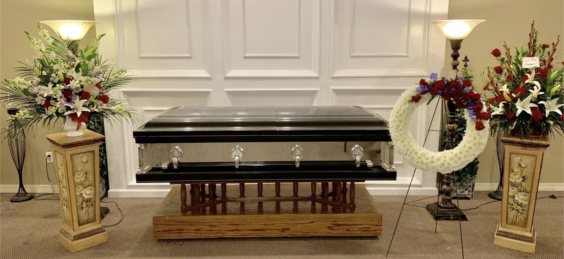 Photo of a Casket in a funeral home